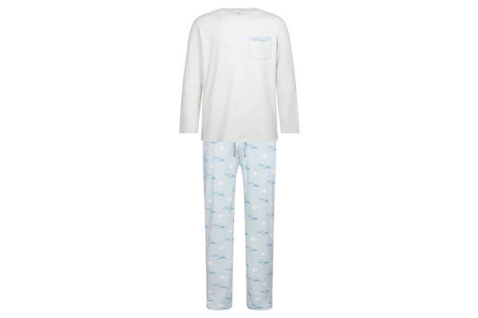 Nest Designs Men's Organic Cotton Long Sleeve Pocket Tee PJ Set - Beluga Boogie