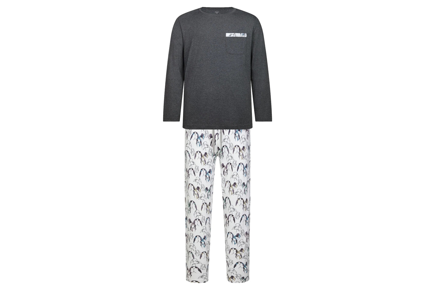 Nest Designs Men's Organic Cotton Long Sleeve Pocket Tee PJ Set - Penguin Love