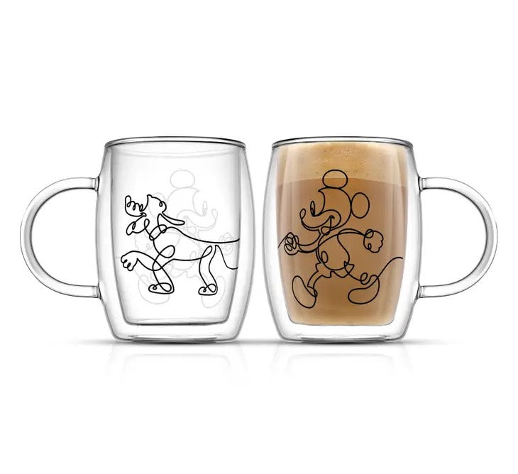 美国JoyJolt-Disney Mickey and Pluto Coffee Glasses-400ml-2个装
