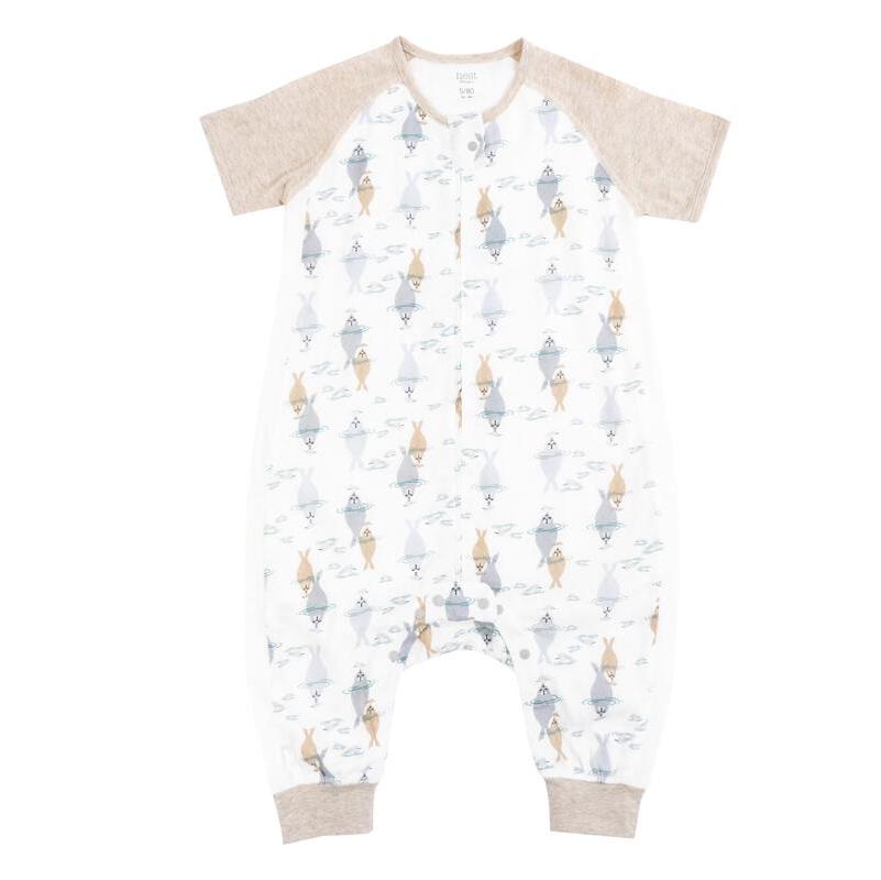 Nest Designs-0.6 TOG Raglan Bamboo Pima Short Sleeve Sleep Suit- Ocean Float