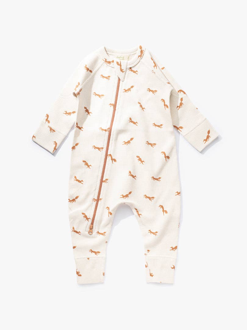 加拿大Sapling Child Fox Waffle Zip Romper-有机棉华夫系列