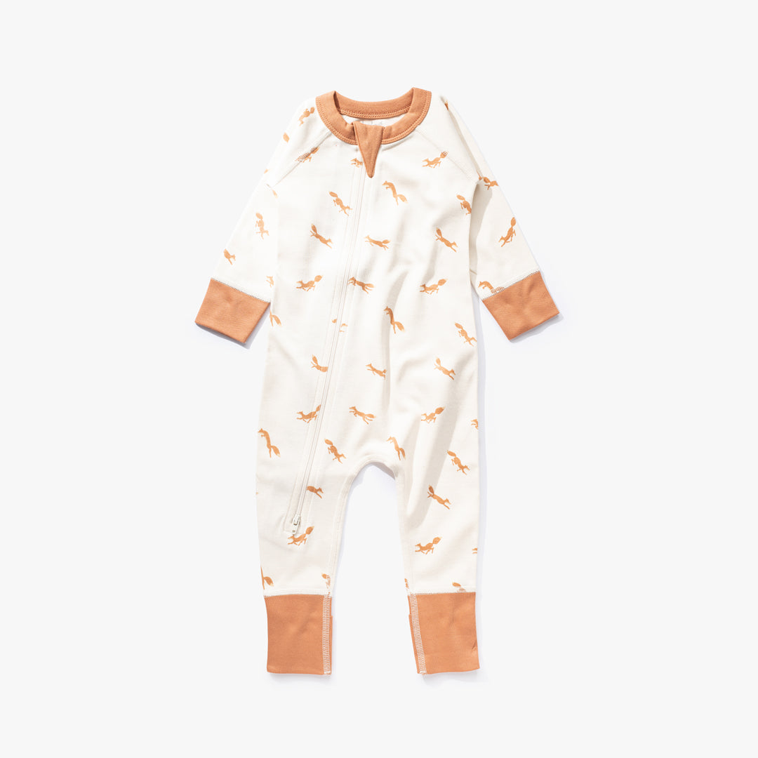 加拿大Sapling Child Fox Zip Romper-有机棉华夫系列