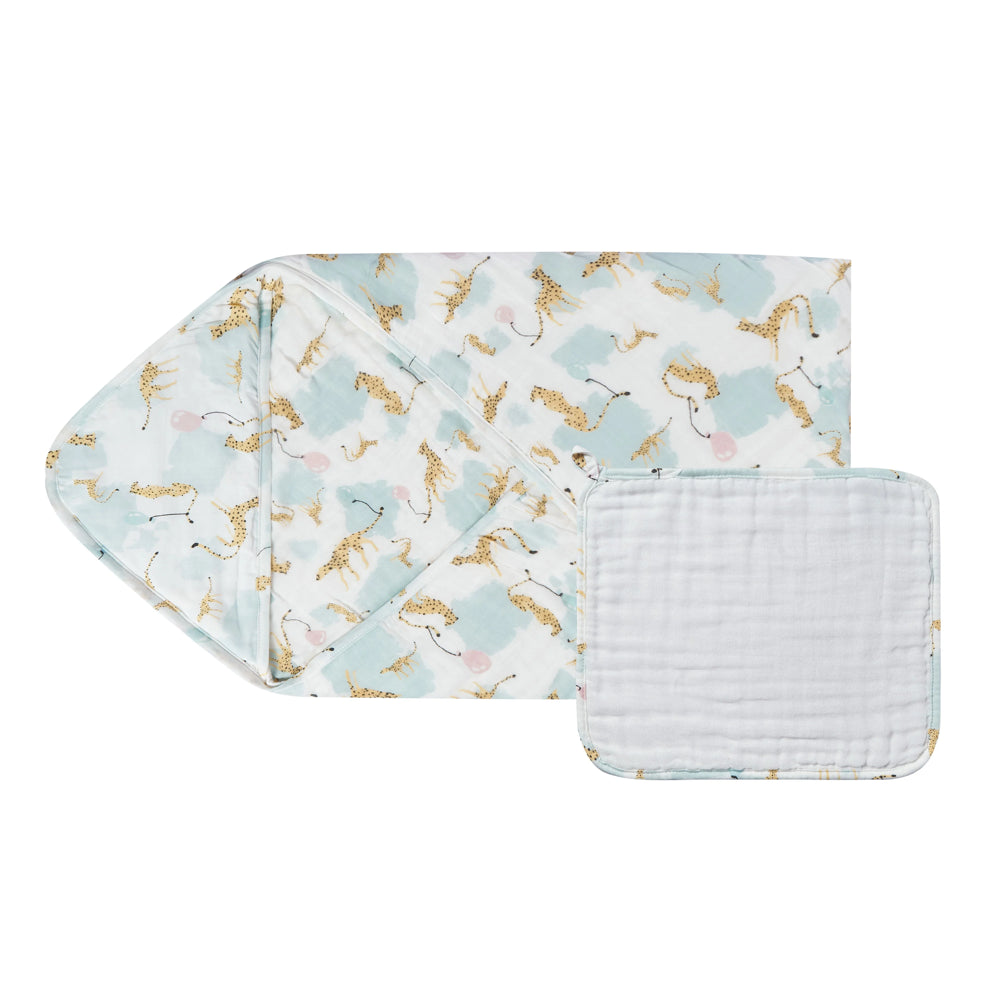 Nest Designs 9 Layer Organic Cotton Hooded Baby Towel - Cheetah Party