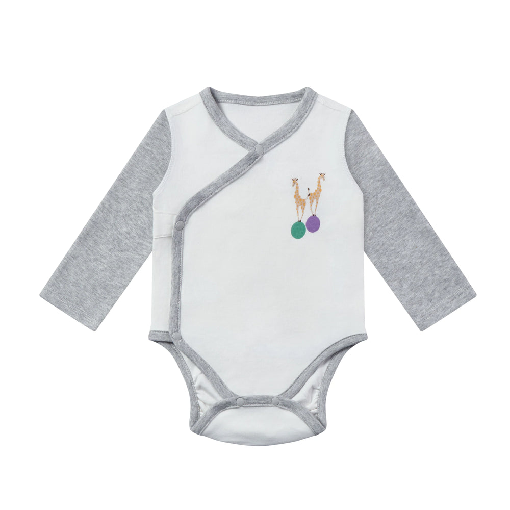 Nest Designs Organic Cotton Kimono Long Sleeve Onesie - Giraffe Shapes
