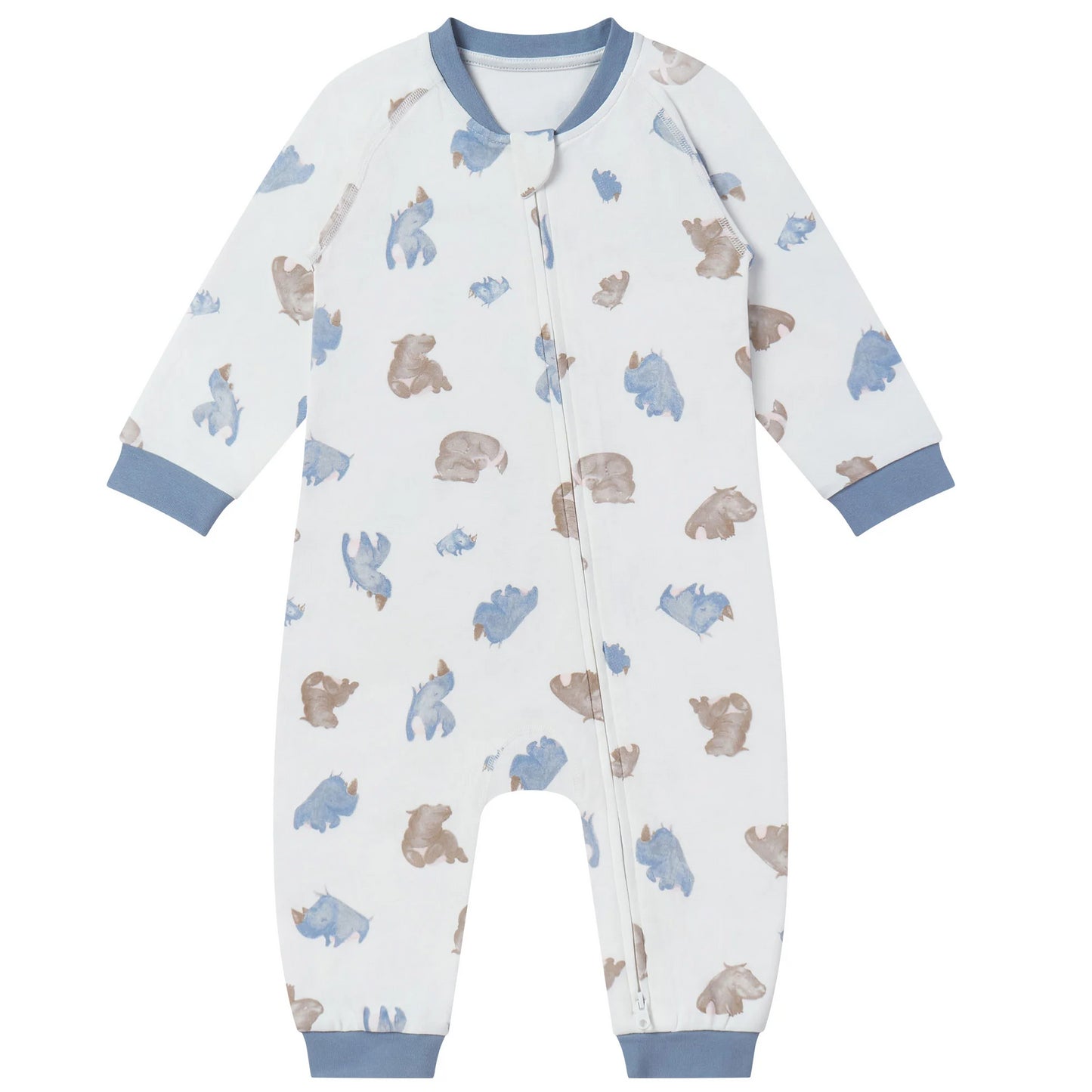Nest Designs Organic Cotton One-Piece Zip Footless Sleeper - Rhino Hippo