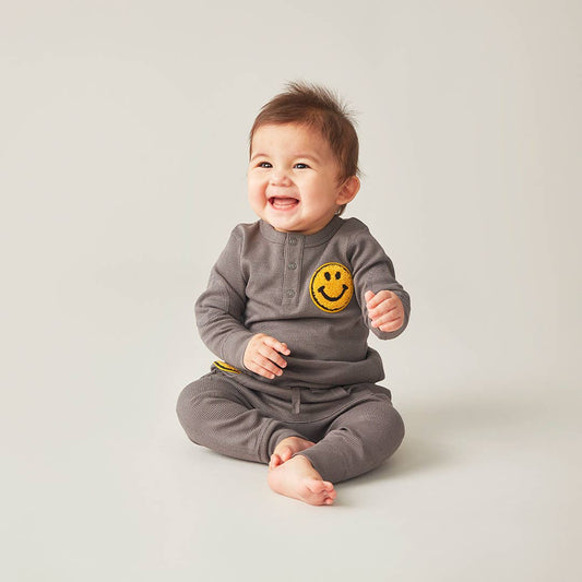 加拿大Sapling Child Be Happy Waffle Long Sleeve Tee-有机棉华夫系列