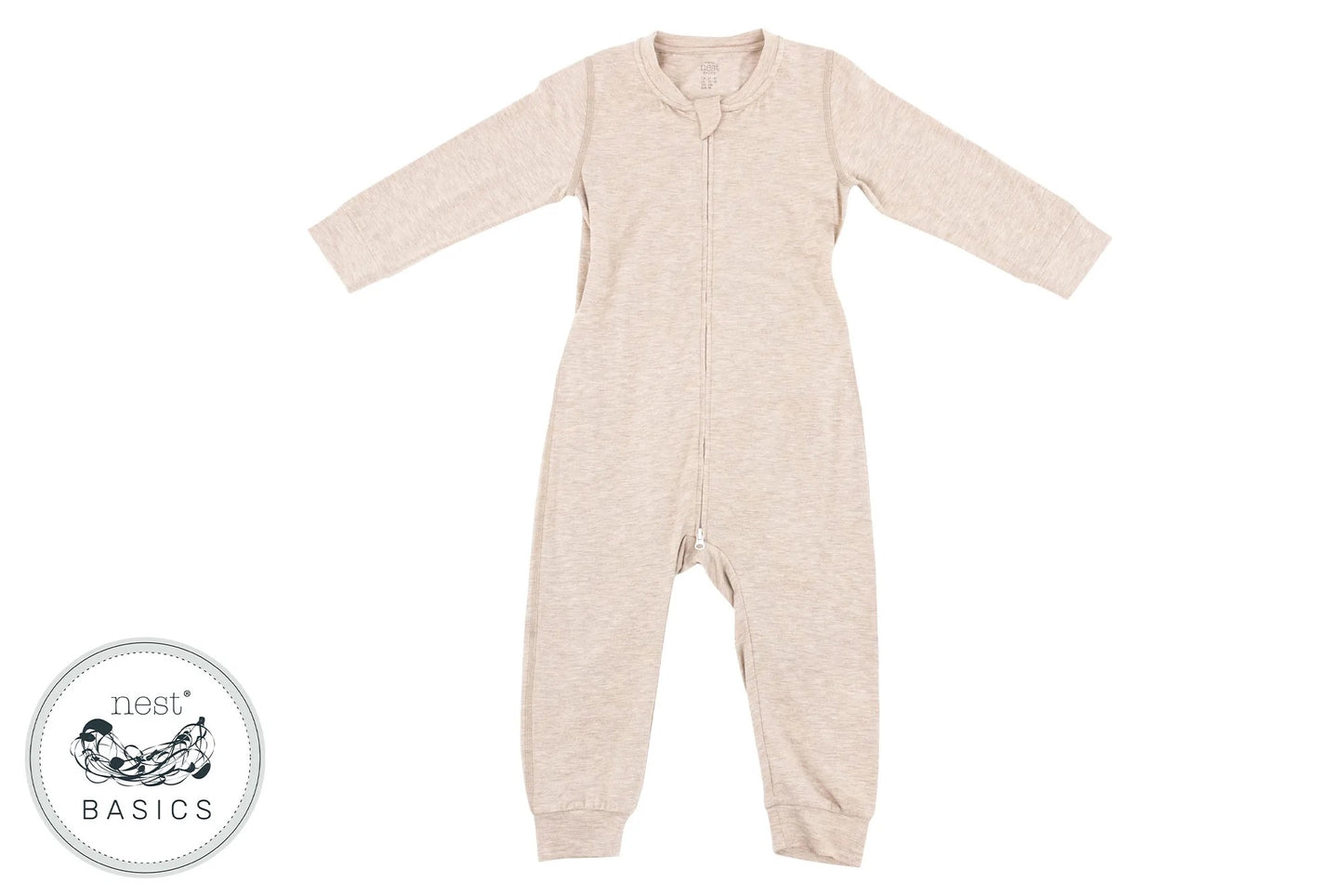Nest Designs Basic-Bamboo Cotton Long Sleeve Drop Bottom Romper - Warm Taupe