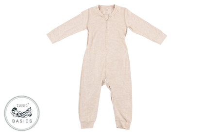 Nest Designs Basic-Bamboo Cotton Long Sleeve Drop Bottom Romper - Warm Taupe