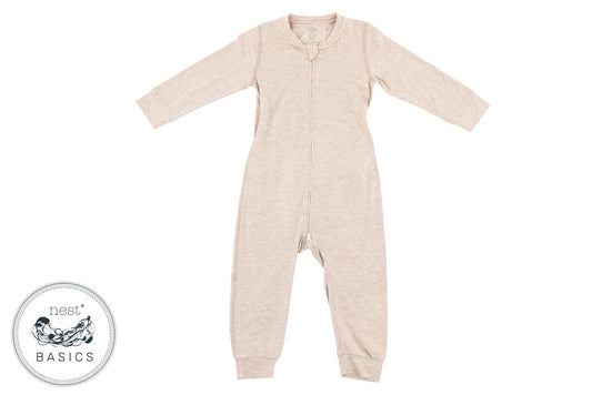 Nest Designs Basic-Bamboo Cotton Long Sleeve Drop Bottom Romper - Warm Taupe