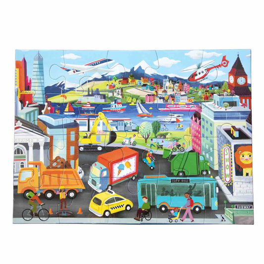 美国eeBoo绝美插画拼图 Vehicles 20 Piece Puzzle儿童大颗粒拼图