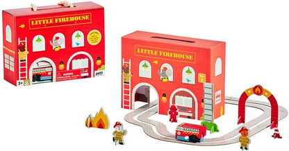 美国Petit Collage Wind Up + Go Playset Firehouse-轨道玩具