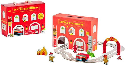 美国Petit Collage Wind Up + Go Playset Firehouse-轨道玩具