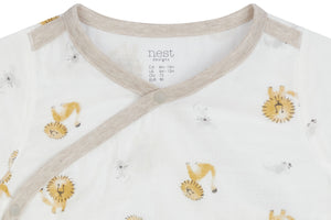 Nest Designs Bamboo Pima Short Sleeve Kimono Onesie - The Lion and The Mouse