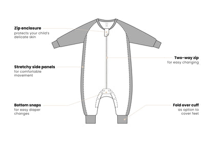Nest Designs 2.5 TOG Wool Blended Long Sleeve Footed Sleep Bag - Gazelle Sky