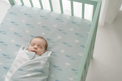 Nest Designs Fitted Bamboo Crib Sheet - Beluga Boogie