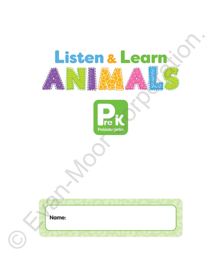 北美黄冈Evan-Moor Listen and Learn: Animals, Grade Prek Workbook