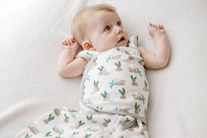 Nest Designs Organic Cotton Swaddle Sleep Bag 1.0 TOG - Lazy Rabbits(0-6M)