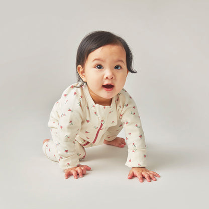 加拿大Sapling Child Winter Rose Waffle Zip Romper-有机棉华夫系列