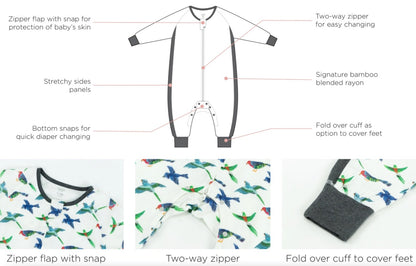 Nest Designs x Eric Carle 0.6Tog竹纤维长袖连体衣-蓝鸟