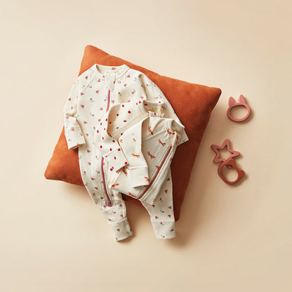 加拿大Sapling Child Winter Rose Waffle Zip Romper-有机棉华夫系列
