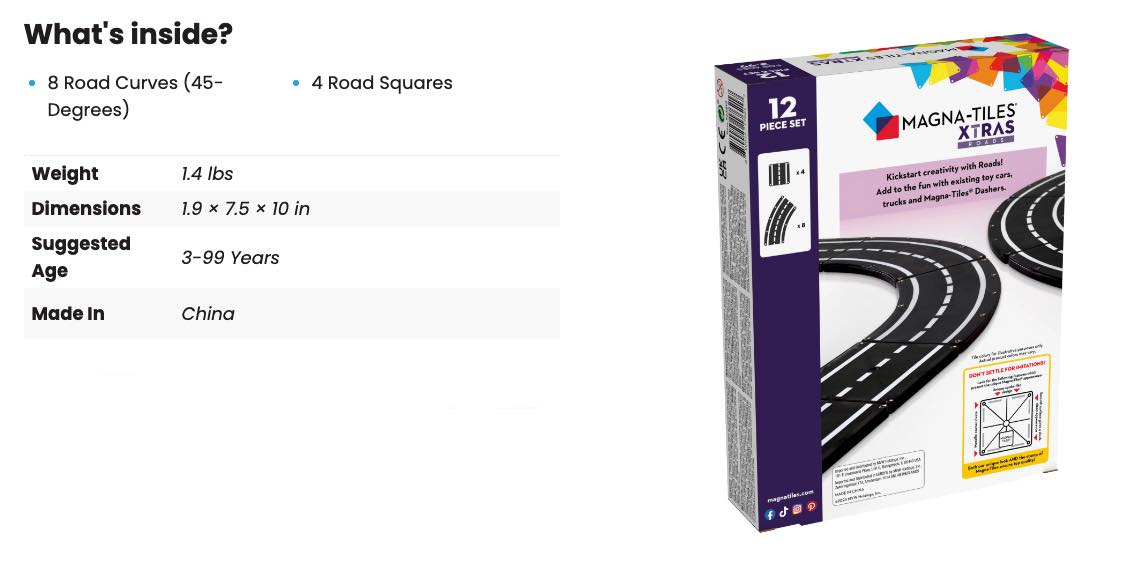 MAGNA-TILES XTRAS: Roads 12-Piece Set