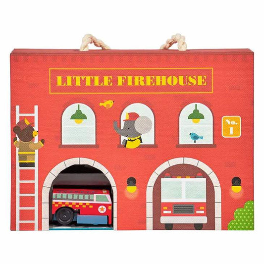 美国Petit Collage Wind Up + Go Playset Firehouse-轨道玩具