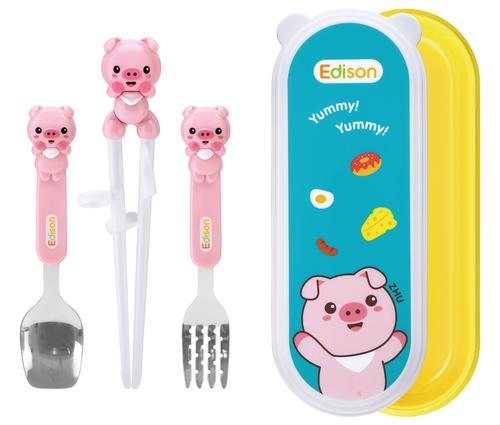 韩国Edison小猪餐具4件套装