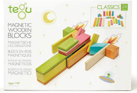 美国木质磁力片Tegu 24-ece Magnetic Wooden Block Set-Tints