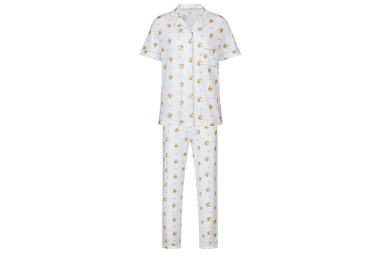 Nest Designs Women's Bamboo Jersey Short Sleeve Button-up PJ Set - The Lion & The Mouse