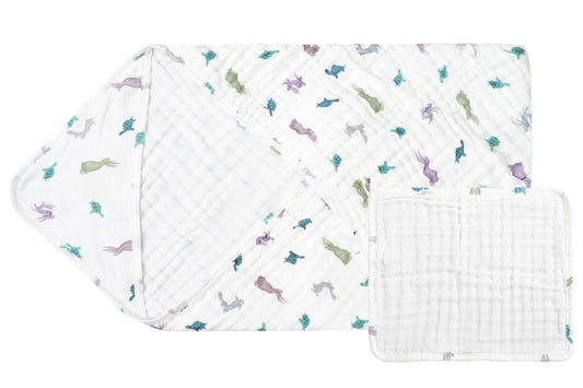 Nest Designs 9 Layer Organic Cotton Hooded Baby Towel - The Tortoise & The Hare（90X90）