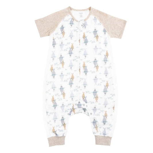 Nest Designs-0.6 TOG Raglan Bamboo Pima Short Sleeve Sleep Suit- Ocean Float