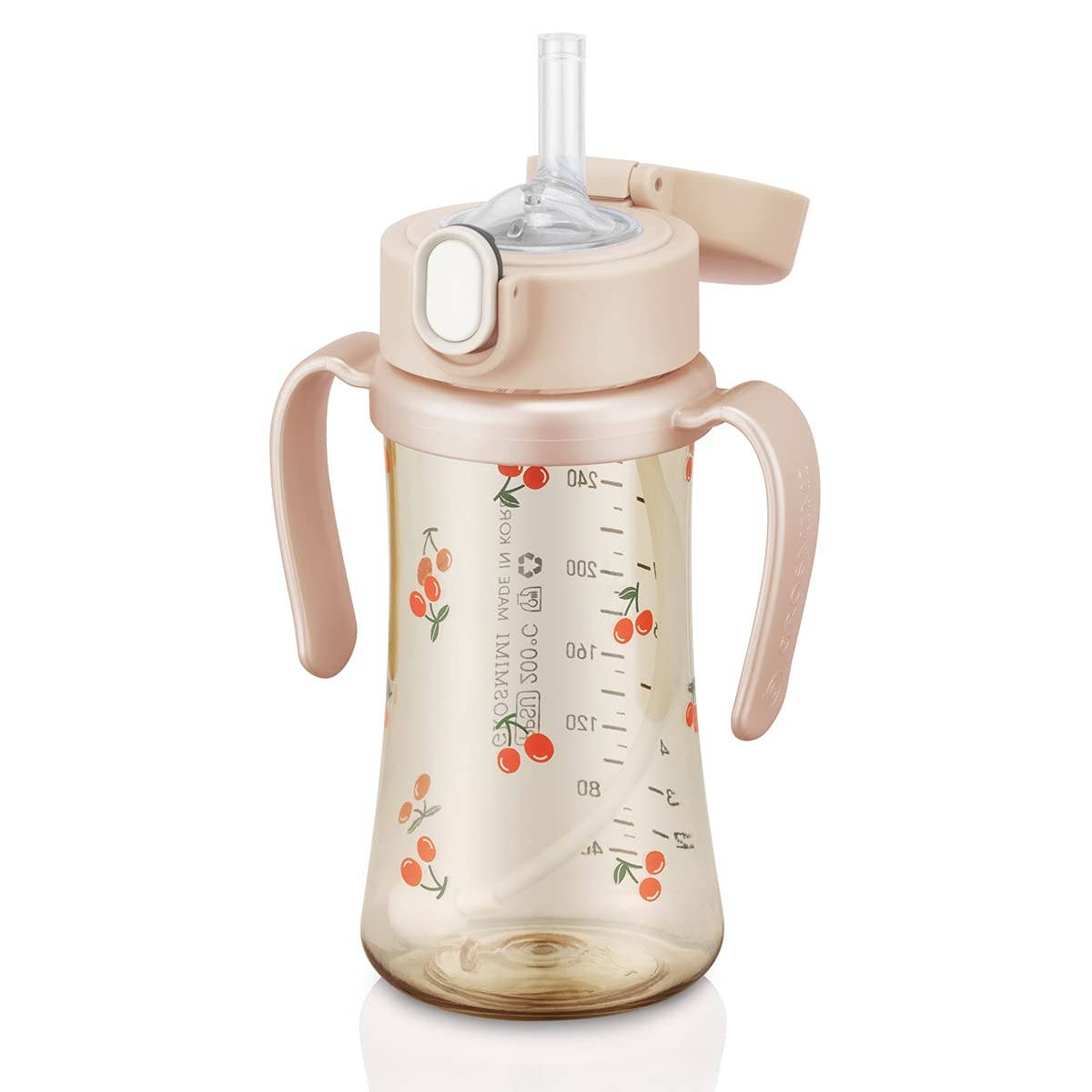 韩国Grosmimi Cherrish Weighted PPSU Straw Cup - 300ml - Rose Gold