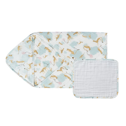Nest Designs 9 Layer Organic Cotton Hooded Baby Towel - Cheetah Party