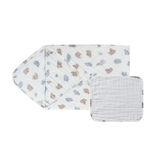 Nest Designs 9 Layer Organic Cotton Hooded Baby Towel - Rhino Hippo