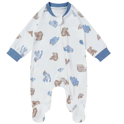 Nest Designs Organic Cotton One-Piece Zip Footed Sleeper - Rhino Hippo