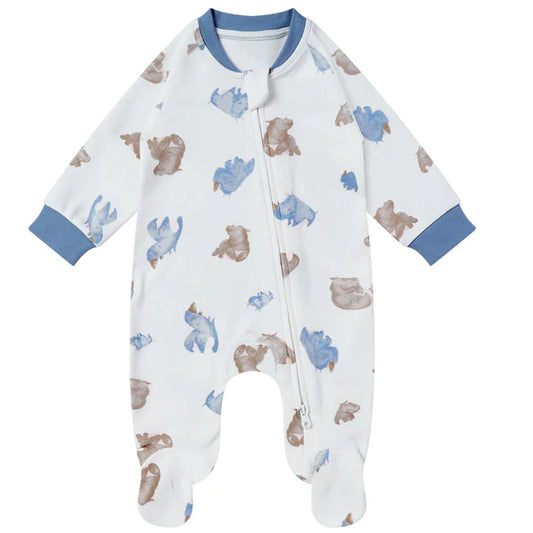 Nest Designs Organic Cotton One-Piece Zip Footed Sleeper - Rhino Hippo