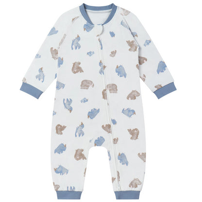 Nest Designs Organic Cotton One-Piece Zip Footless Sleeper - Rhino Hippo