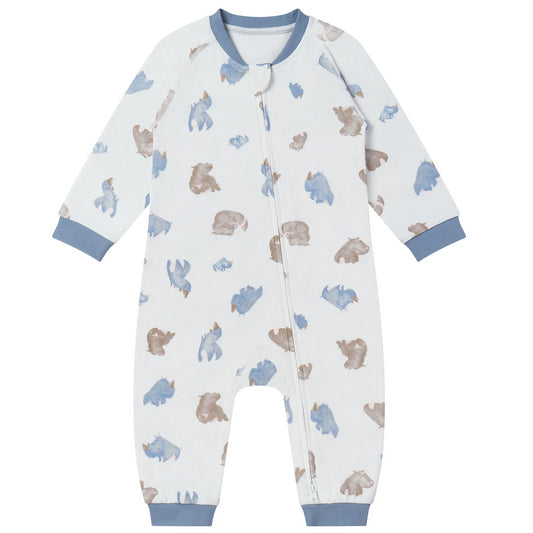 Nest Designs Organic Cotton One-Piece Zip Footless Sleeper - Rhino Hippo