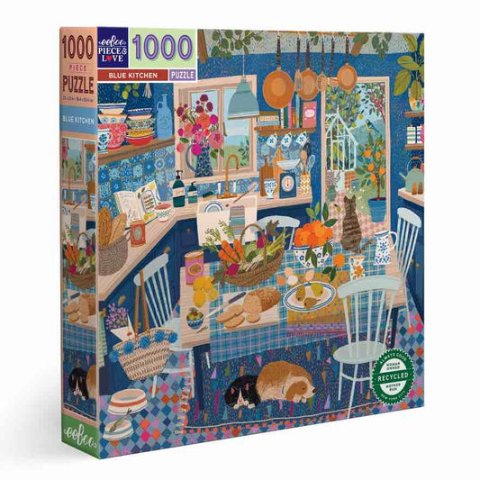 美国eeBoo绝美插画拼图 Blue Kitchen 1000 Piece Square Adult Jigsaw Puzzle