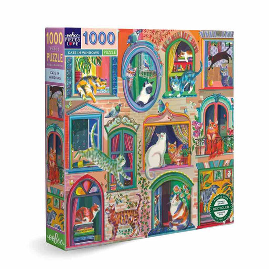 美国eeBoo绝美插画拼图 Cats in Windows 1000 Piece Square Puzzle