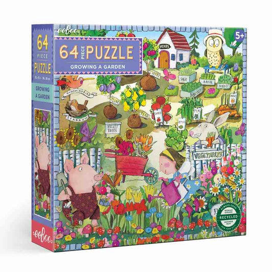 美国eeBoo绝美插画拼图 Growing a Garden 64 Piece儿童拼图