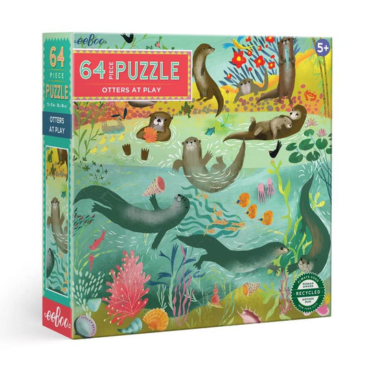 美国eeBoo绝美插画拼图 Otters at Play 64 Piece Puzzle儿童拼图