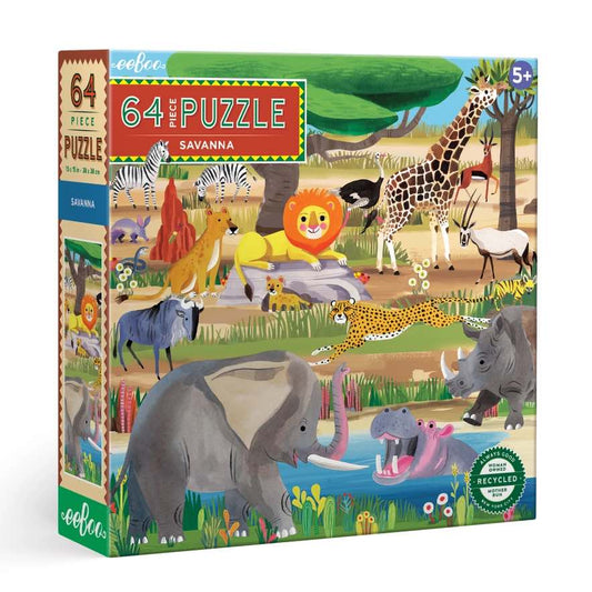 美国eeBoo绝美插画拼图 Savanna 64 Piece Puzzle儿童拼图
