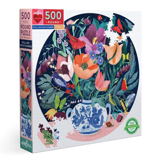 美国eeBoo绝美插画拼图 Still Life with Flowers 500 Piece Round Puzzle