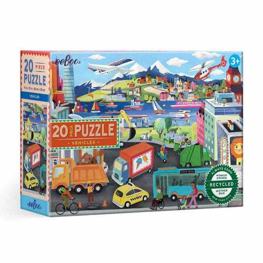 美国eeBoo绝美插画拼图 Vehicles 20 Piece Puzzle儿童大颗粒拼图